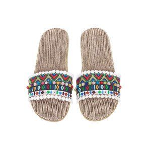 Woven Comfort Pom Pom Open-Toe Slipper Non-Slip